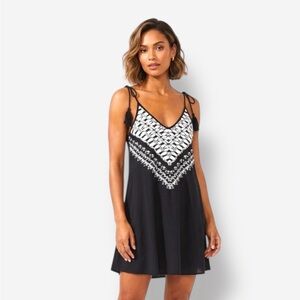 Xhilaration Black Swim Cover-Up with White Embroidered V-Neck